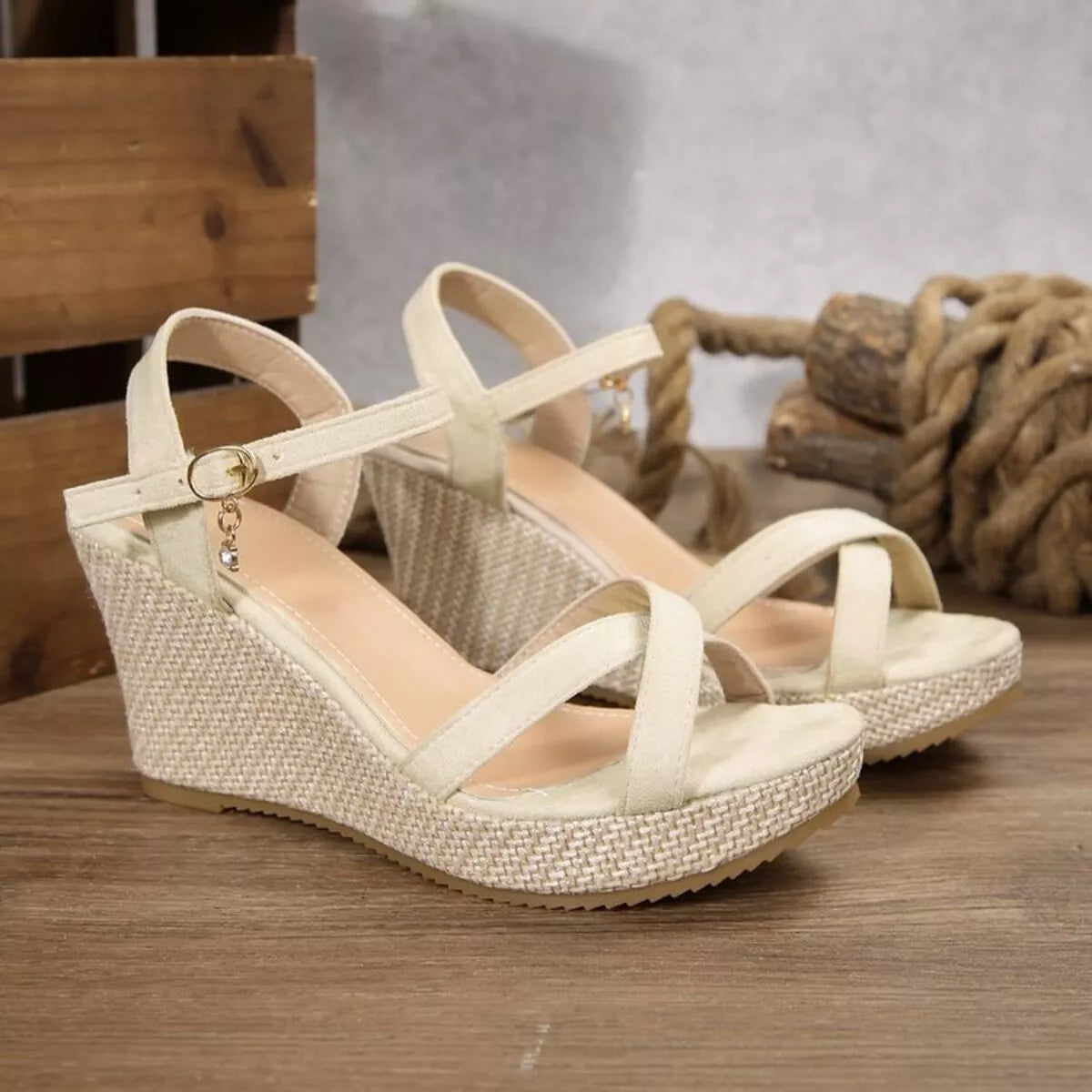 Crisscross Open Toe Wedge Sandals