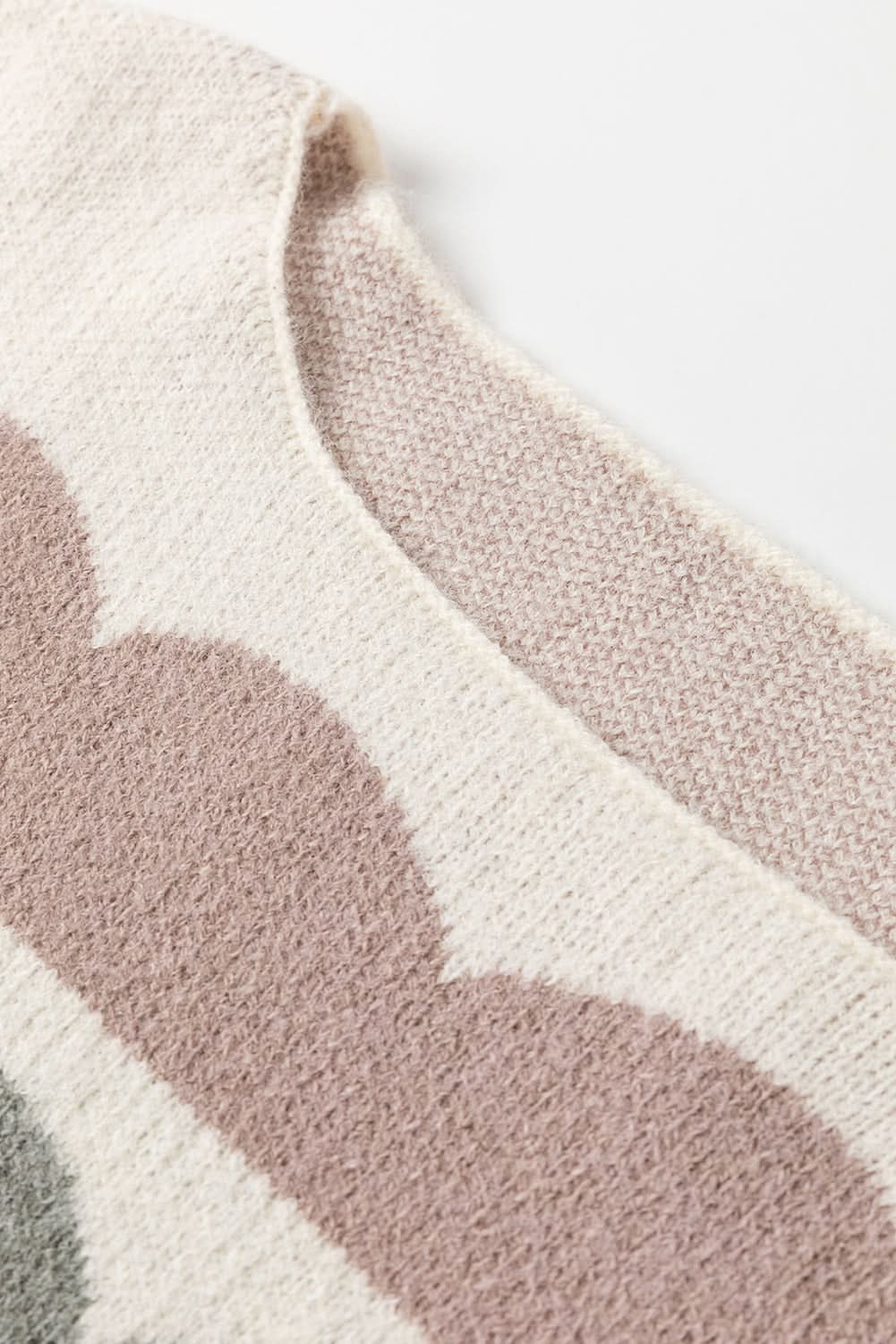 Rose Red Wave Striped Balloon Sleeve Drop Shoulder Sweater Rose Red 42%Acrylic+30%Polyester+28%Polyamide