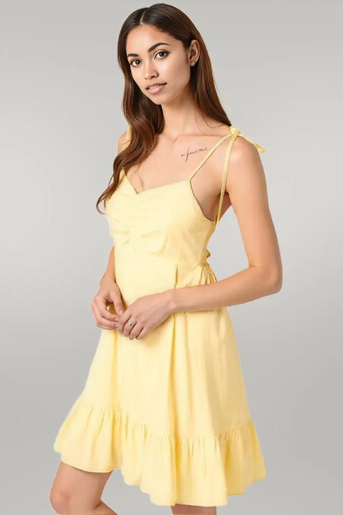 Mittoshop Ruched Detail Spaghetti Tie Mini Dress