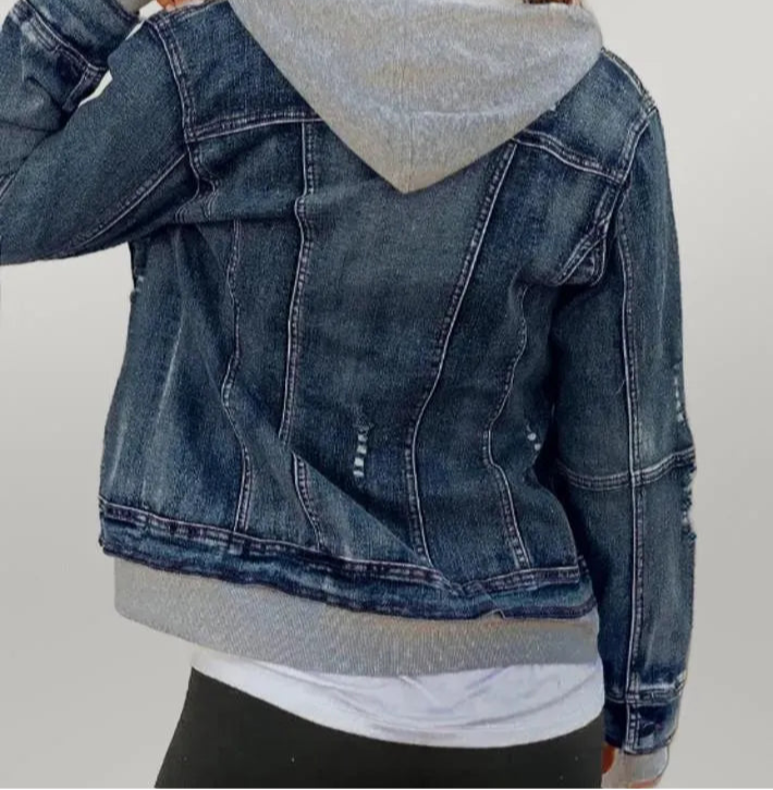 Two-Piece Hooded Zip-Up Denim Jacket