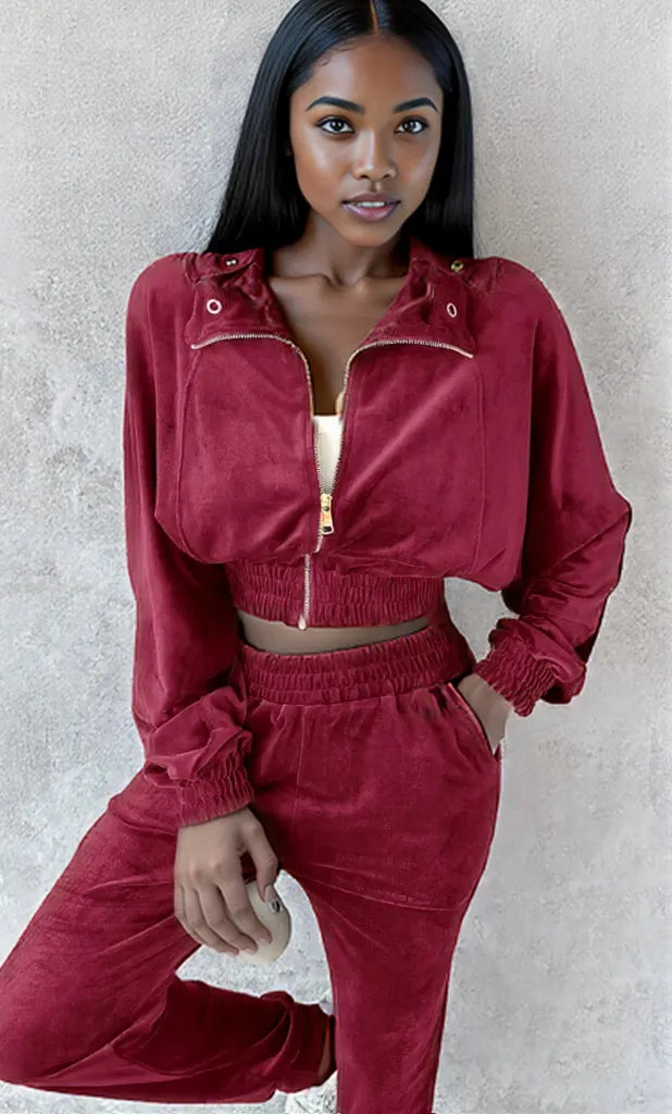 Zip Up Long Sleeve Cropped Top and Joggers Set