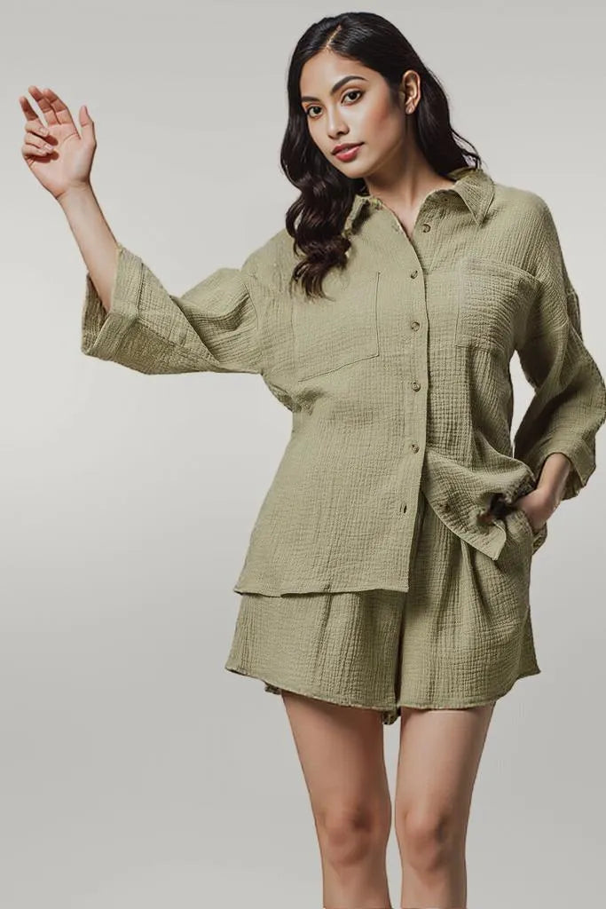 BiBi Crinkle Gauze Shirt and Short Set