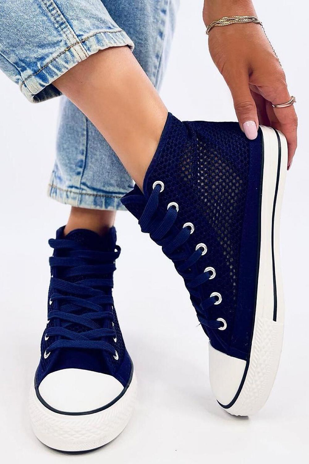Inello Lace-up women's high-top sneakers navy blue