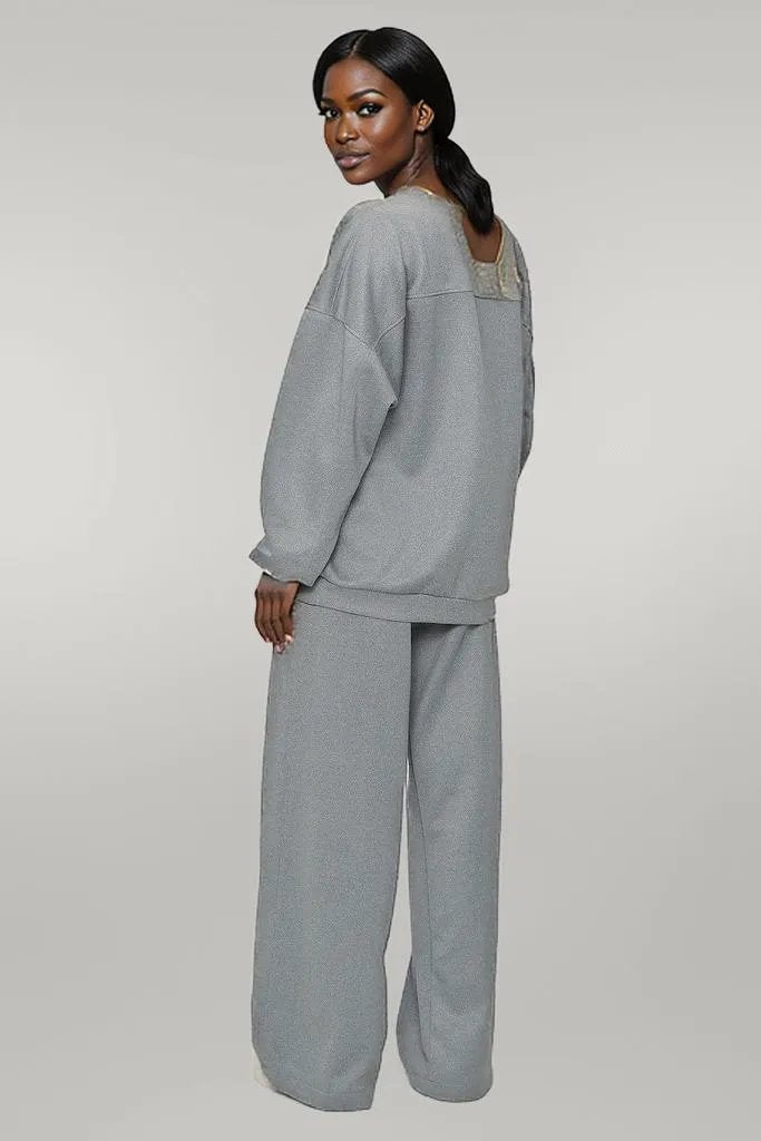 Wide Leg Tracksuit with Oversized Ribbed Sweatshirt: Effortless Chic, Ultimate Comfort