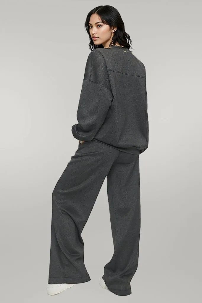 Wide Leg Tracksuit with Oversized Ribbed Sweatshirt: Women's Loungewear Set