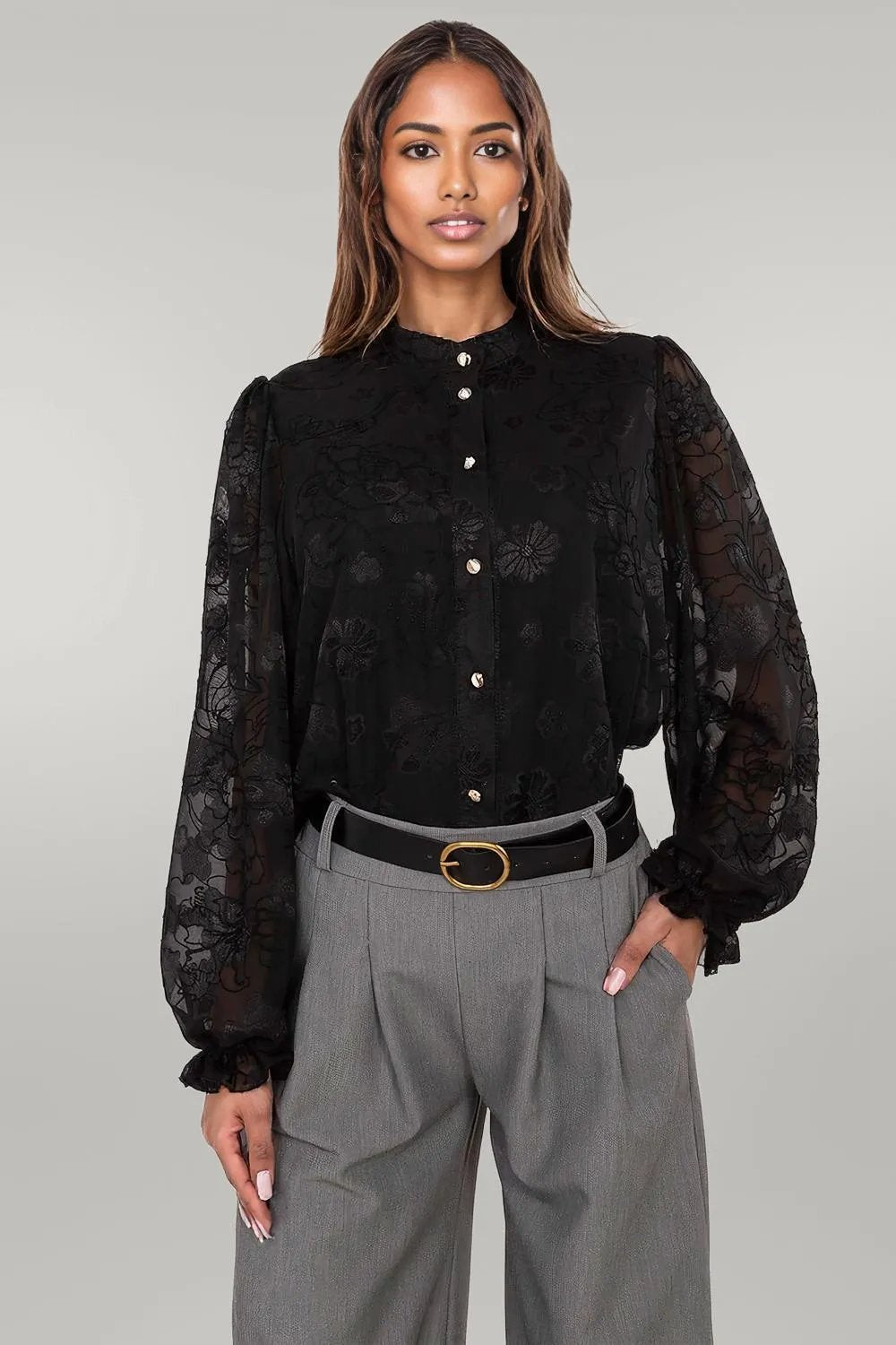Classic subtle decorative embroidery Long sleeve shirt