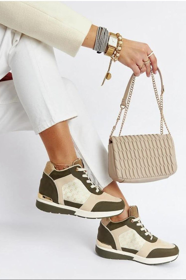 Green wedge sneakers