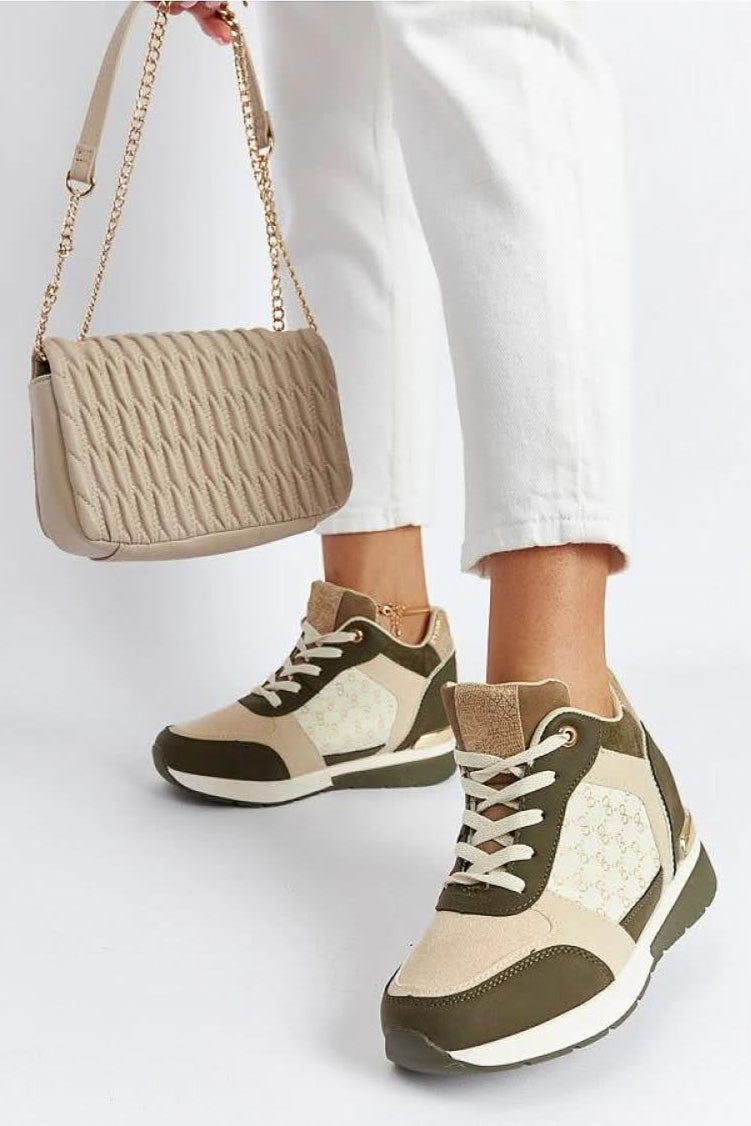 Green wedge sneakers