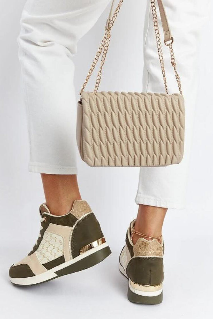 Green wedge sneakers