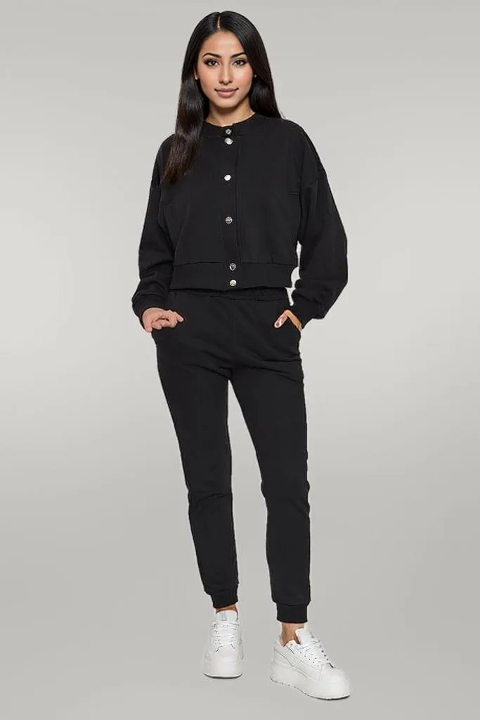 Women's 3-Piece Bomber Jacket Outfit: Striped Top & Loose Pants Set black EU one-size-fits-all | US one-size