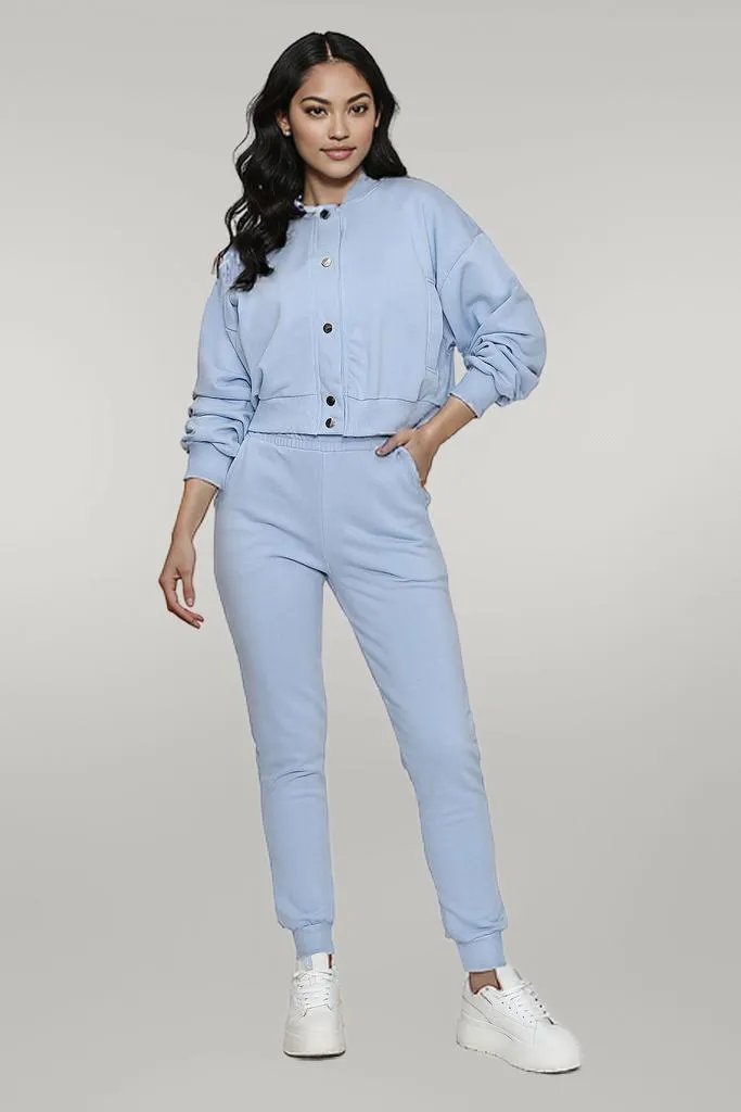 Women's 3-Piece Bomber Jacket Outfit: Striped Top & Loose Pants Set blue EU one-size-fits-all | US one-size