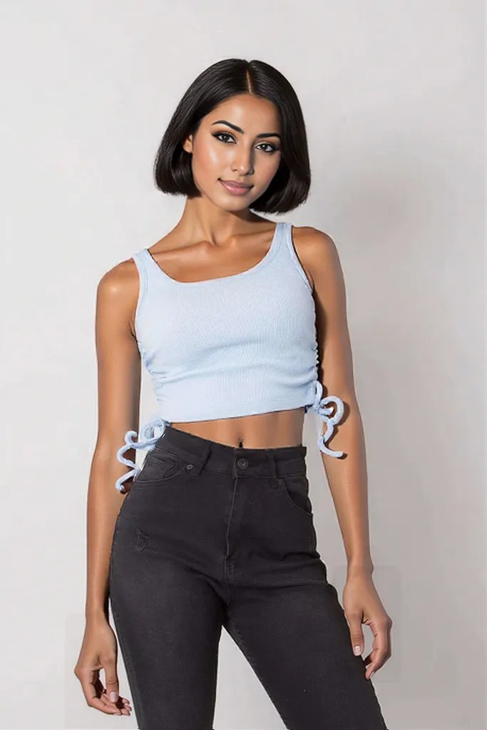 Rue Paris Crop top with straps blue