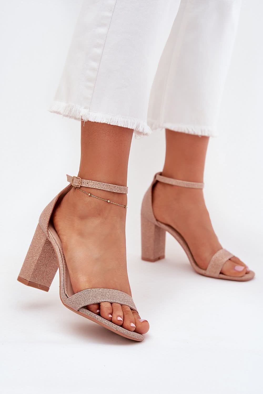 Shiny brocade women's sandals pink