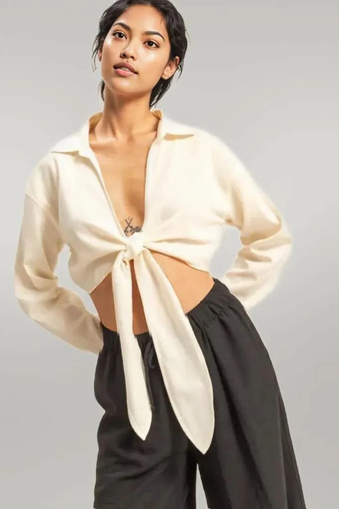 HYFVE Washed Tie Front Crop Top