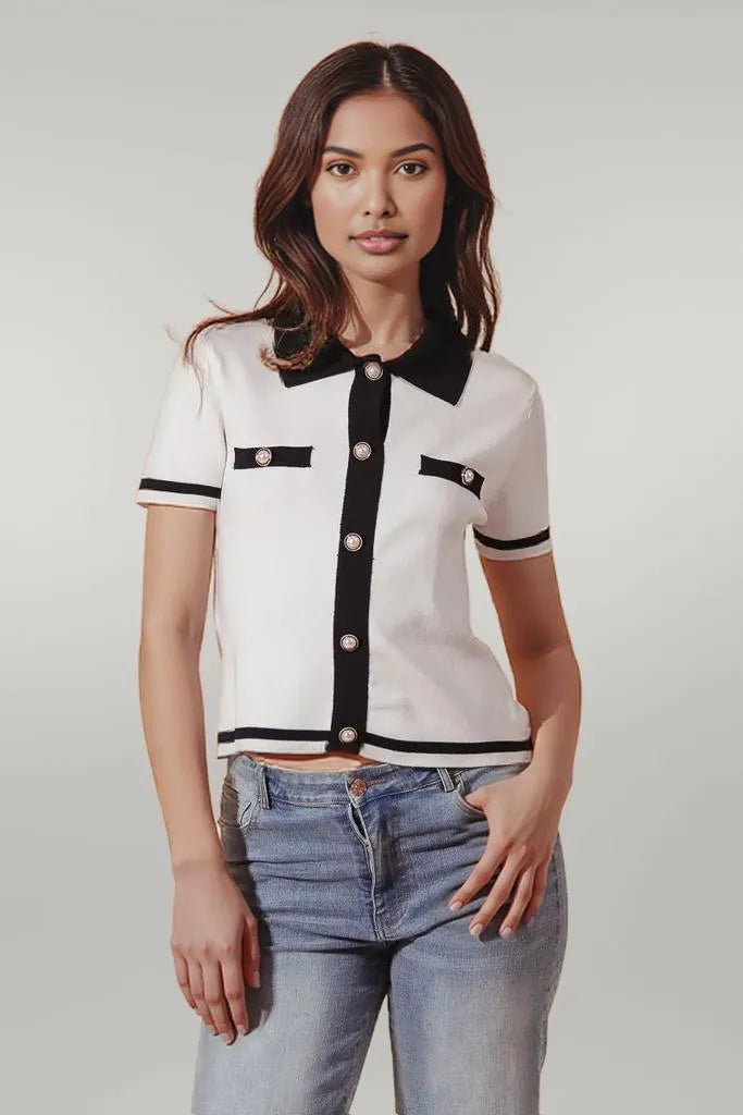 SO ME Button Down Knitted Sweater Shirt Top