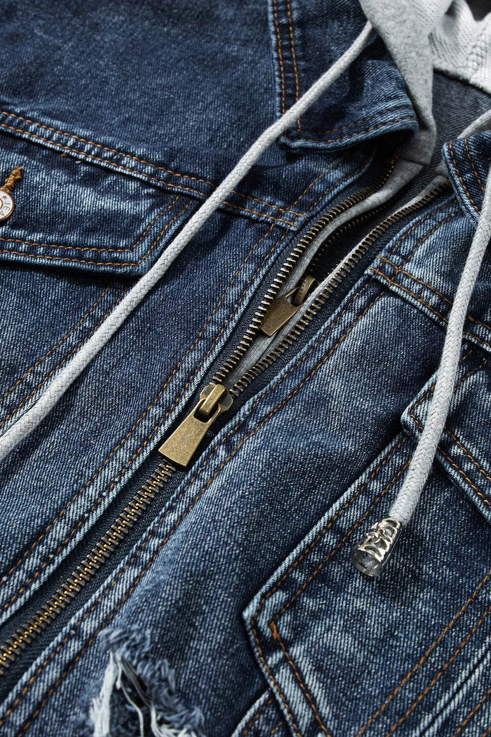 Two-Piece Hooded Zip-Up Denim Jacket