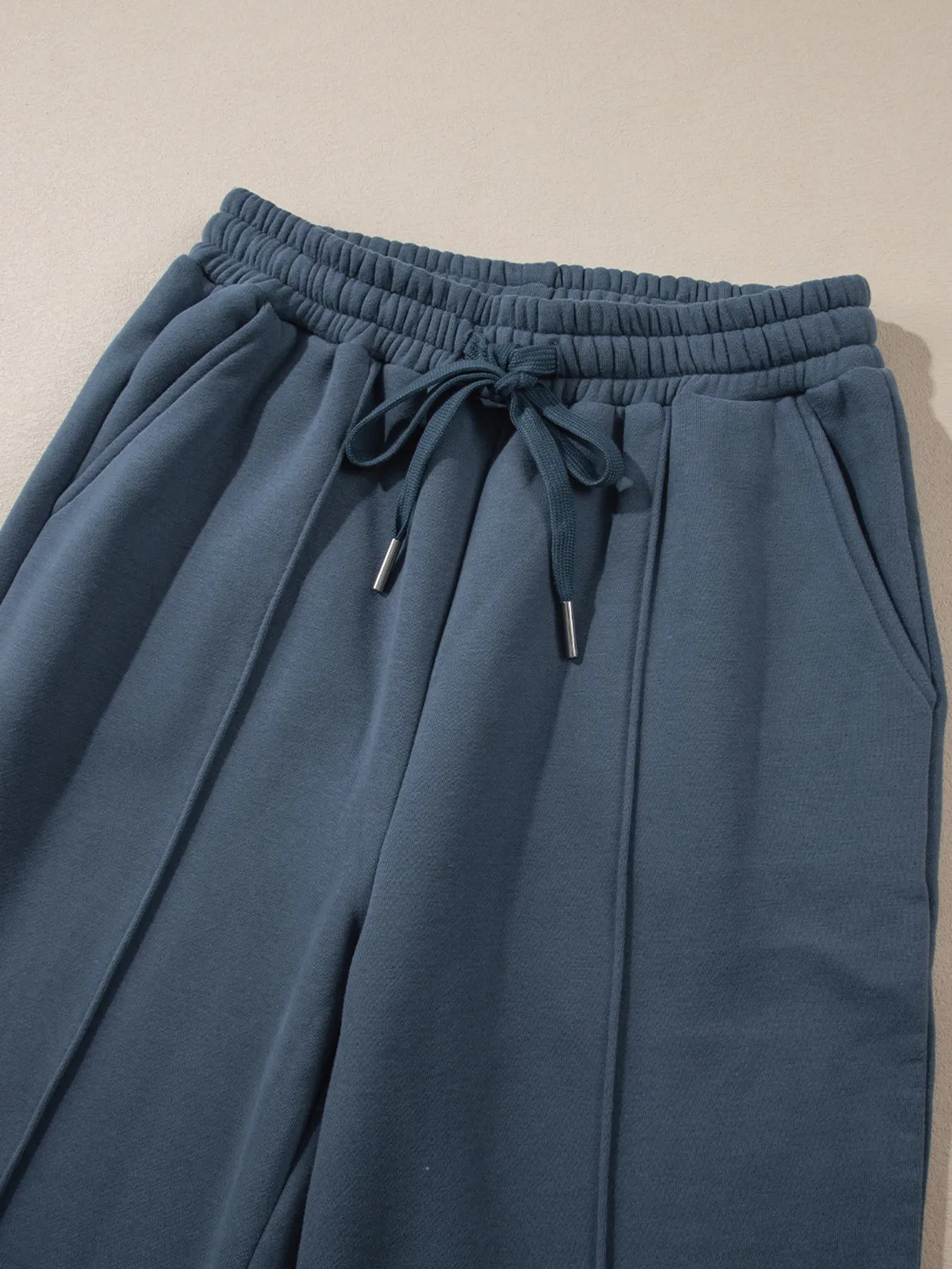 Collared Sweatshirt and High Waist Pants Active Set Dusty Blue