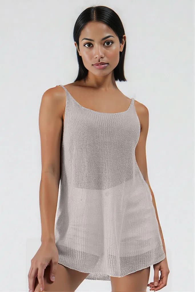 Scoop Neck Spaghetti Strap Knit Cami Gray