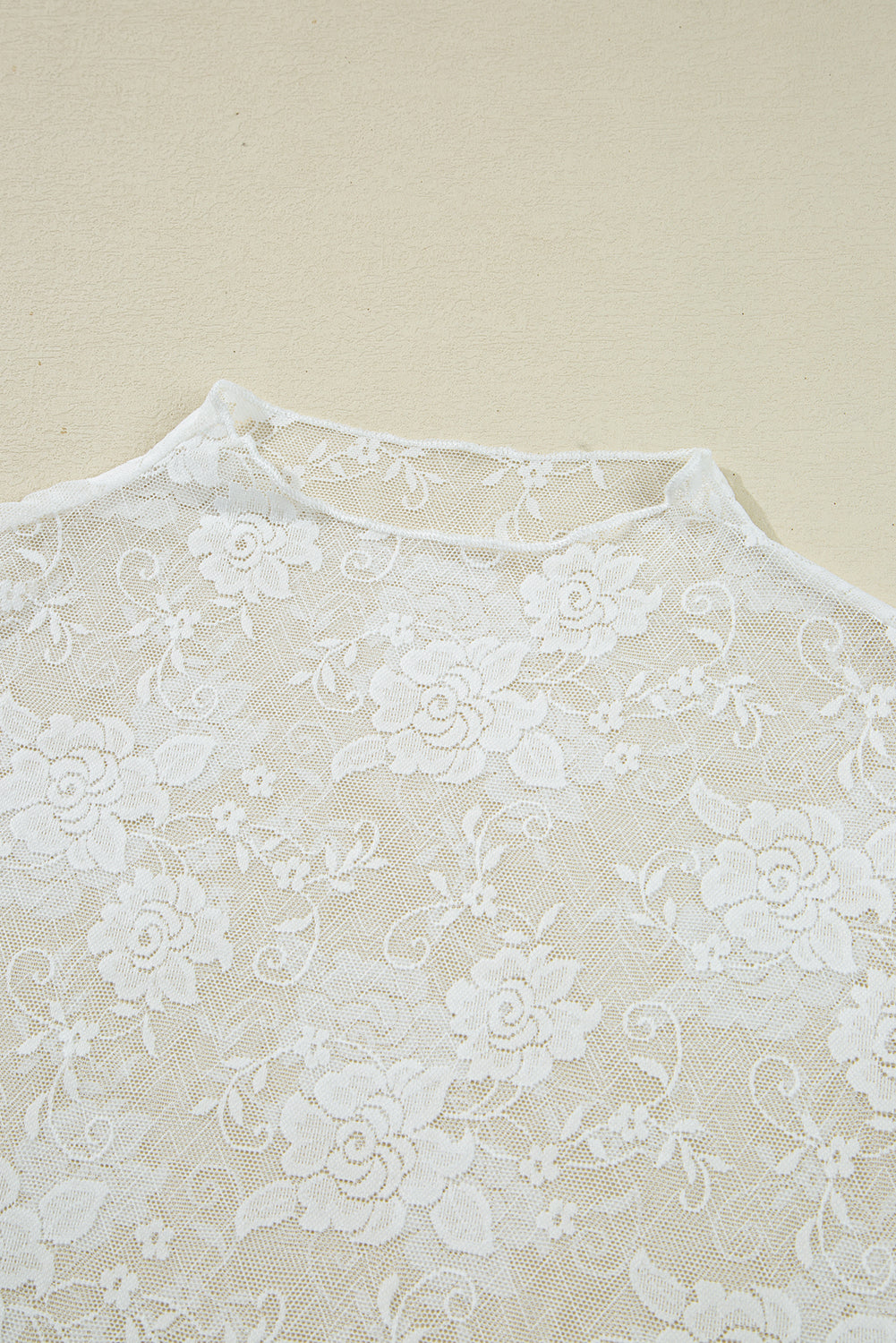 Black Sheer Floral Lace Mesh Mock Neck Long Sleeve Top
