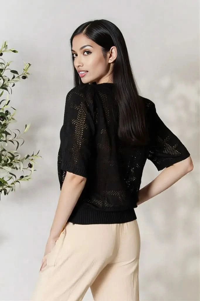Mandy Ribbed Trim Round Neck Knit Top
