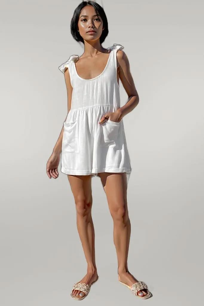 Full Size Scoop Neck Tie Shoulder Romper
