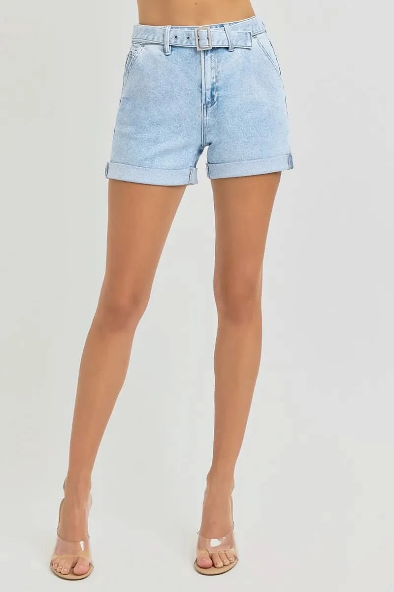 RISEN Full Size High Rise Belted Roll Up Shorts