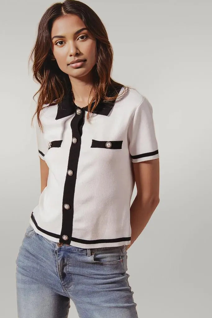 SO ME Button Down Knitted Sweater Shirt Top