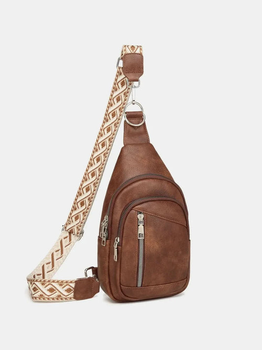 PU Leather Crossbody Bag with Two Detachable Strap Brown One Size