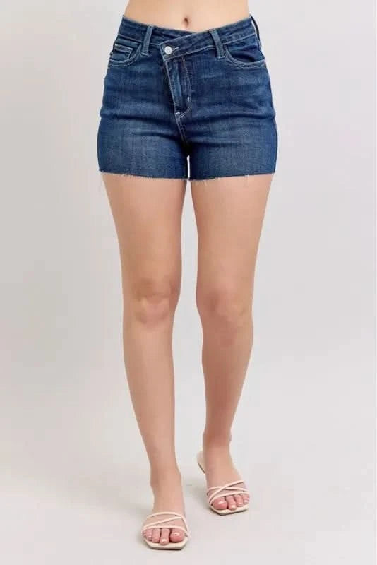 Judy Blue Full Size High Waist Criss-Cross Waistband Denim Shorts DK