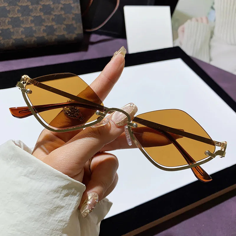 Cat Eye Sunglasses with Gold Metal Frame styleB One Size