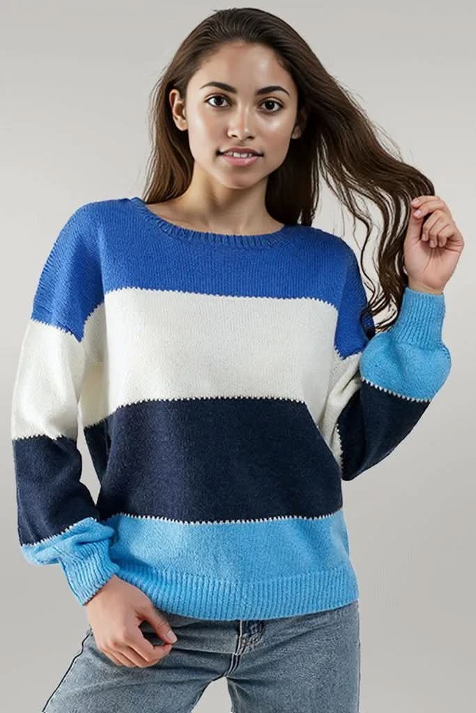 Color Block Dropped Shoulder Sweater Royal Blue