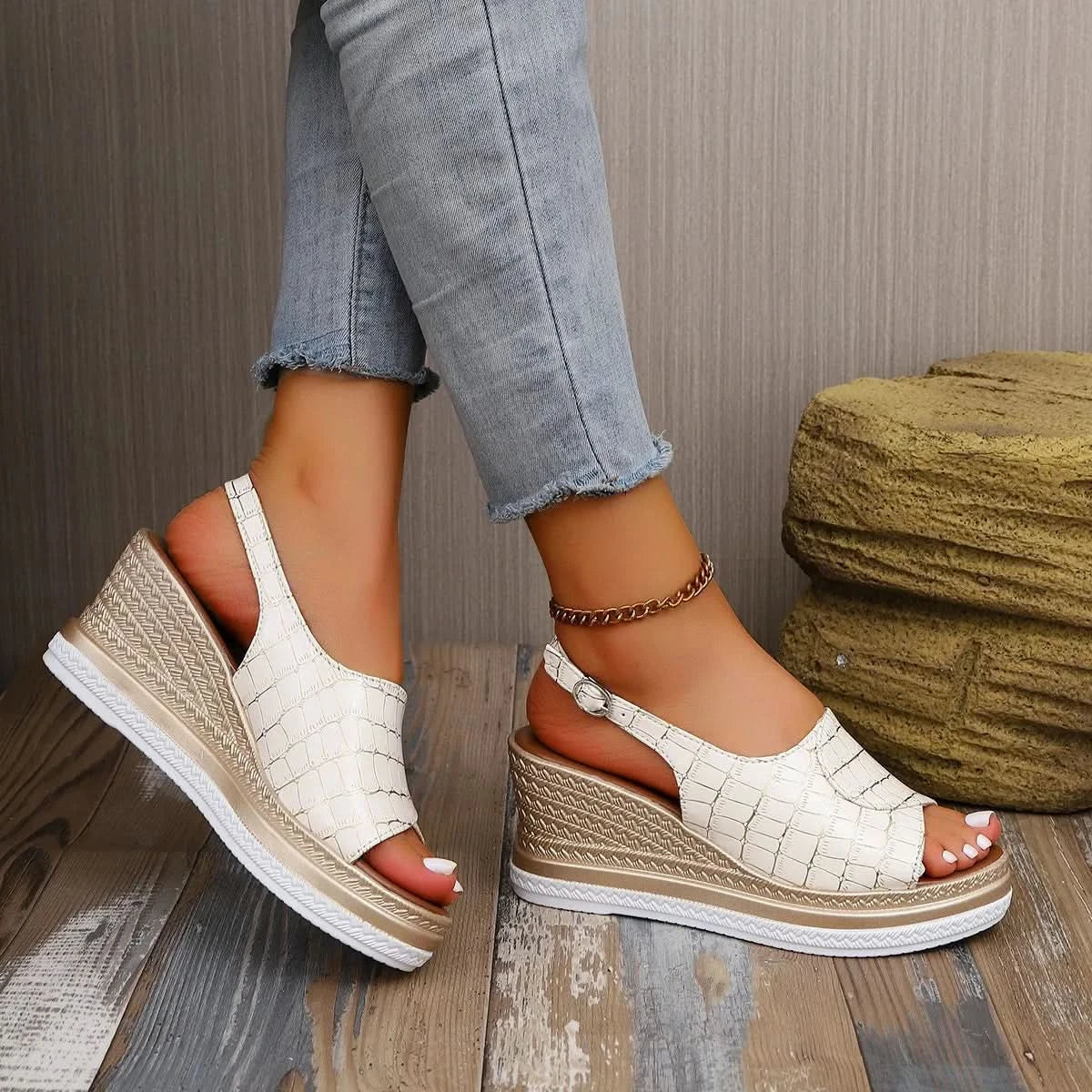 Open Toe Wedge Slingback Sandals