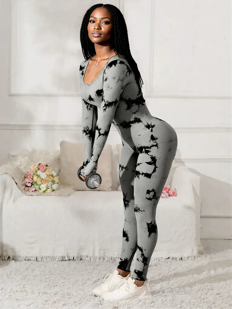 Scoop Neck Long Sleeve Active Jumpsuit