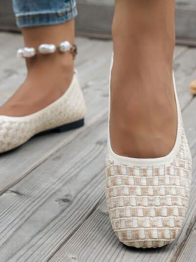 Mesh Round Toe Flat Slip-Ons Beige