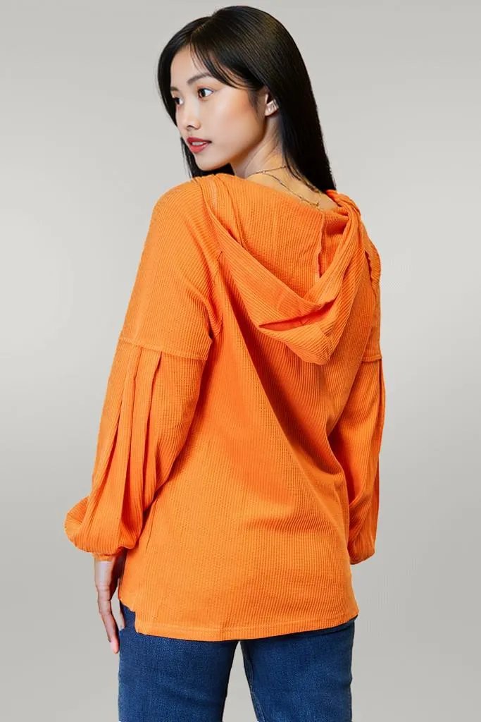 Basic Bae Side Slit Buttoned Waffle Knit Hoodie