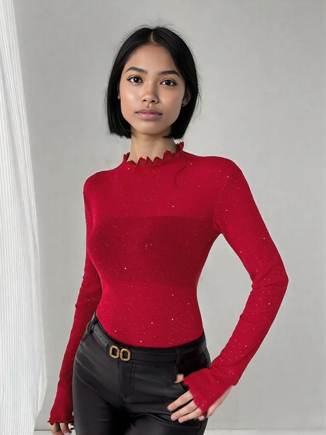 Glitter Long Sleeve Fitted Top