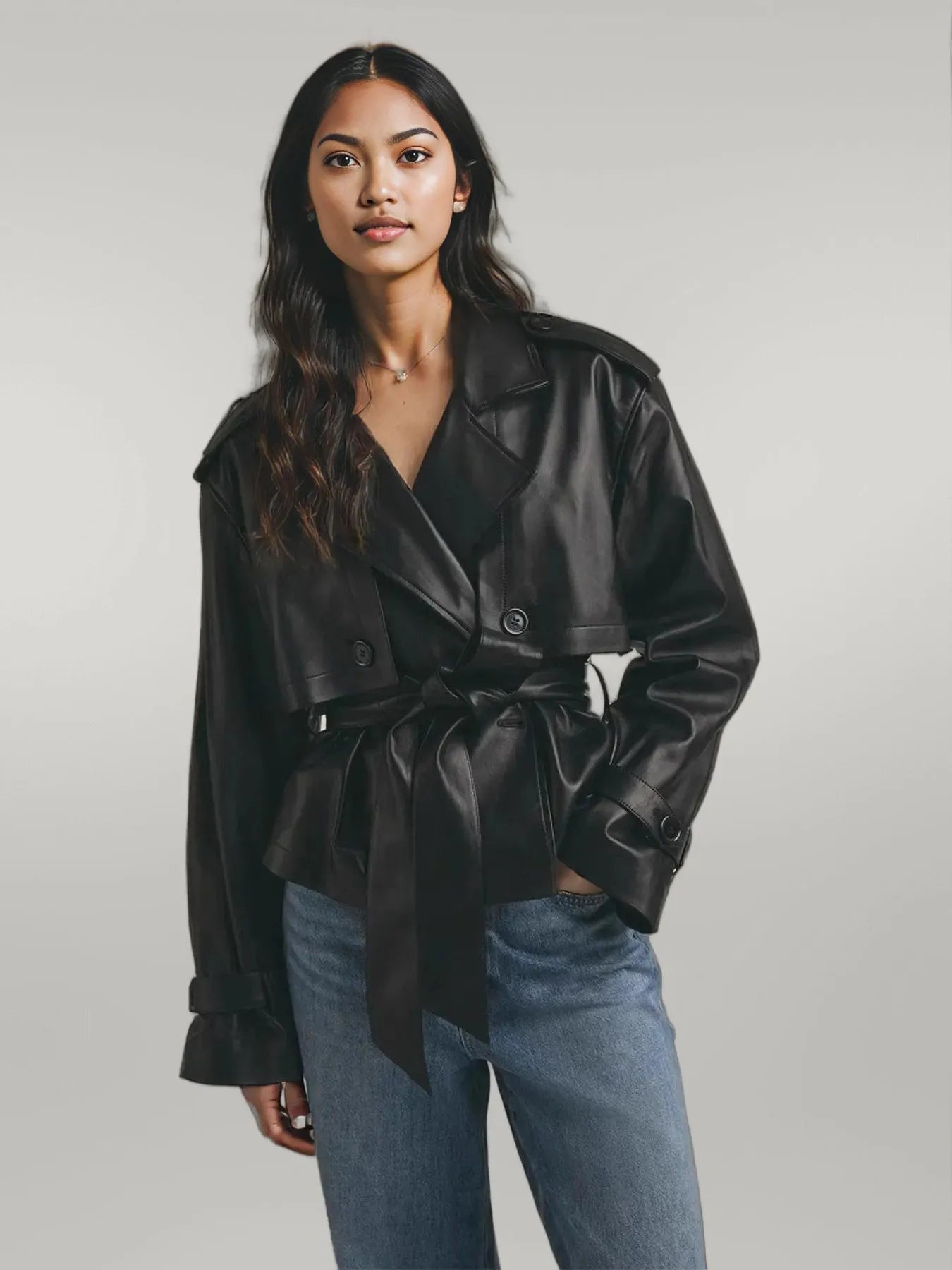 Leather Belted Trench Jacket