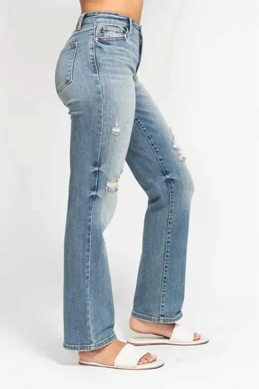 Judy Blue Full Size High Waist Distressed Dad Jean MD