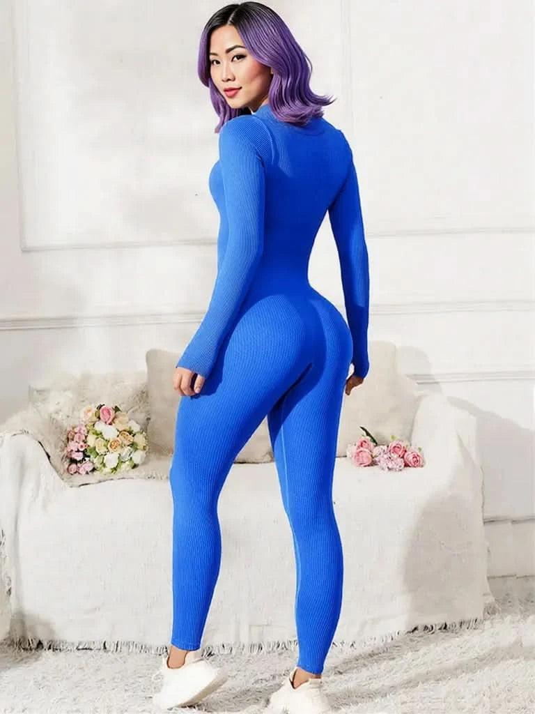 Scoop Neck Long Sleeve Active Jumpsuit