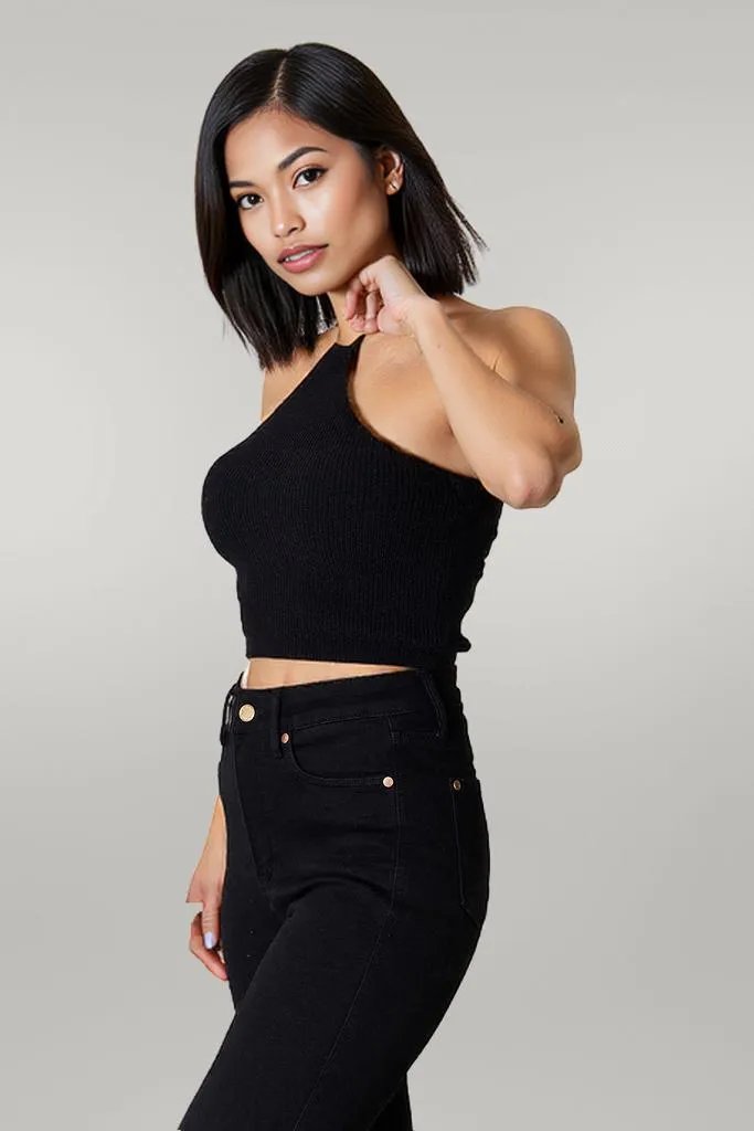 Basic Bae Halter Neck Ribbed Cropped Knit Top