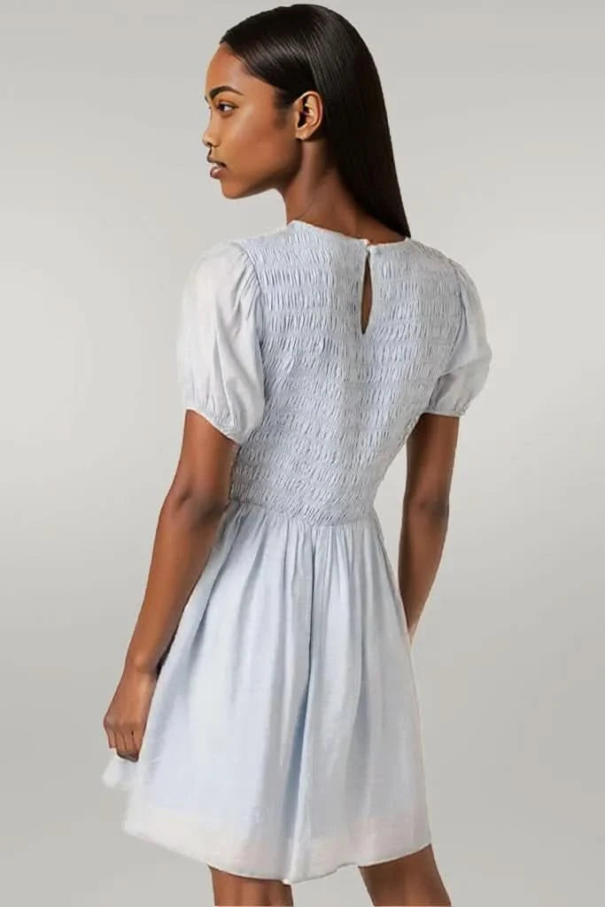 Mittoshop Smocking Detail Puff Sleeve Mini Dress