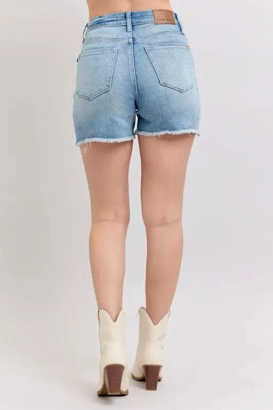 Judy Blue Full Size High Waist Western Embroidery Detail Cut Off Denim Shorts