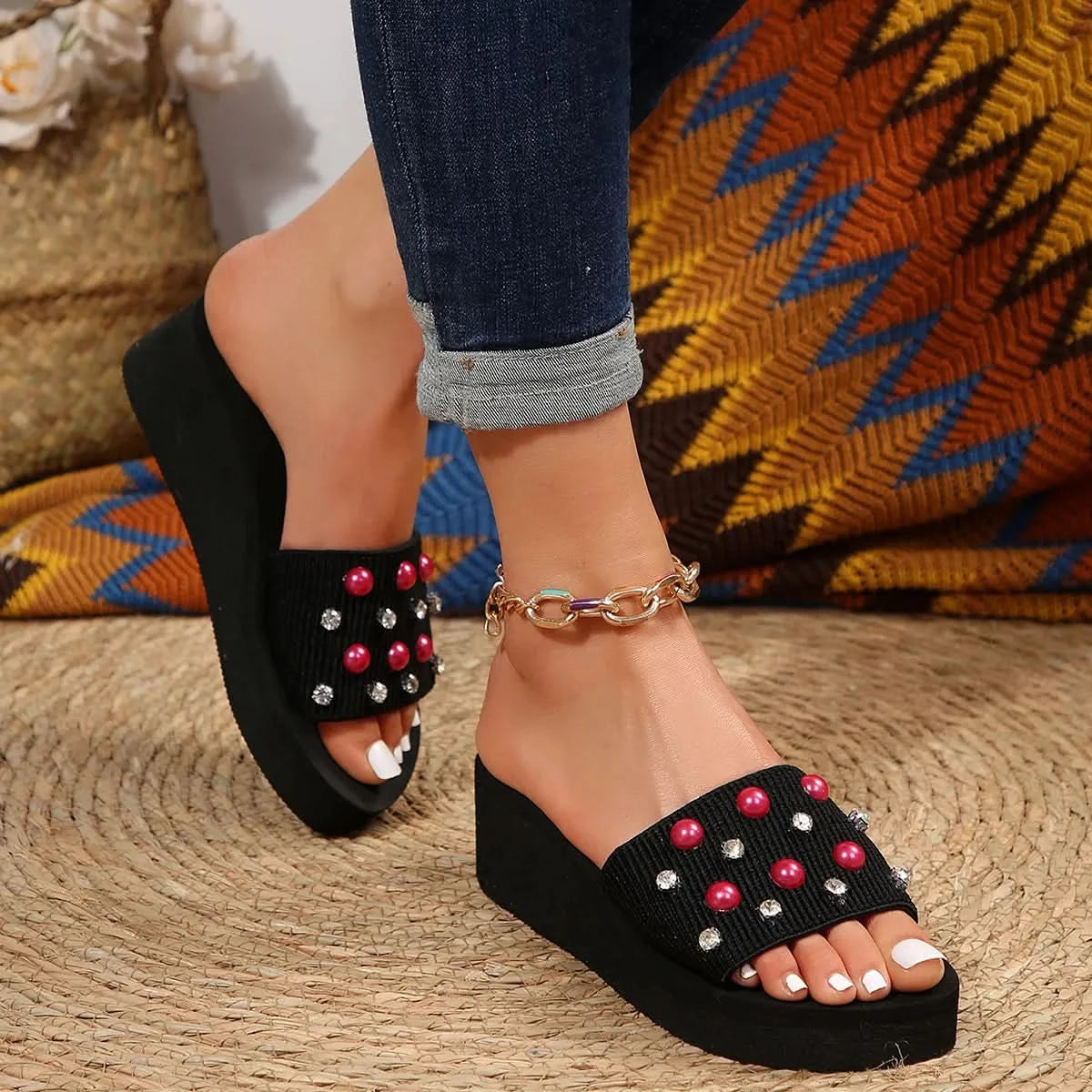 Studded Wedge Platform Sandals