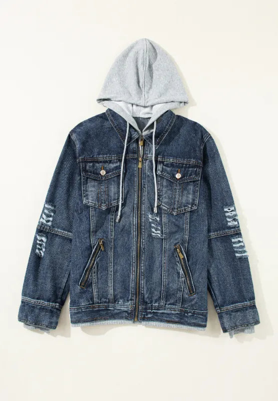 Two-Piece Hooded Zip-Up Denim Jacket