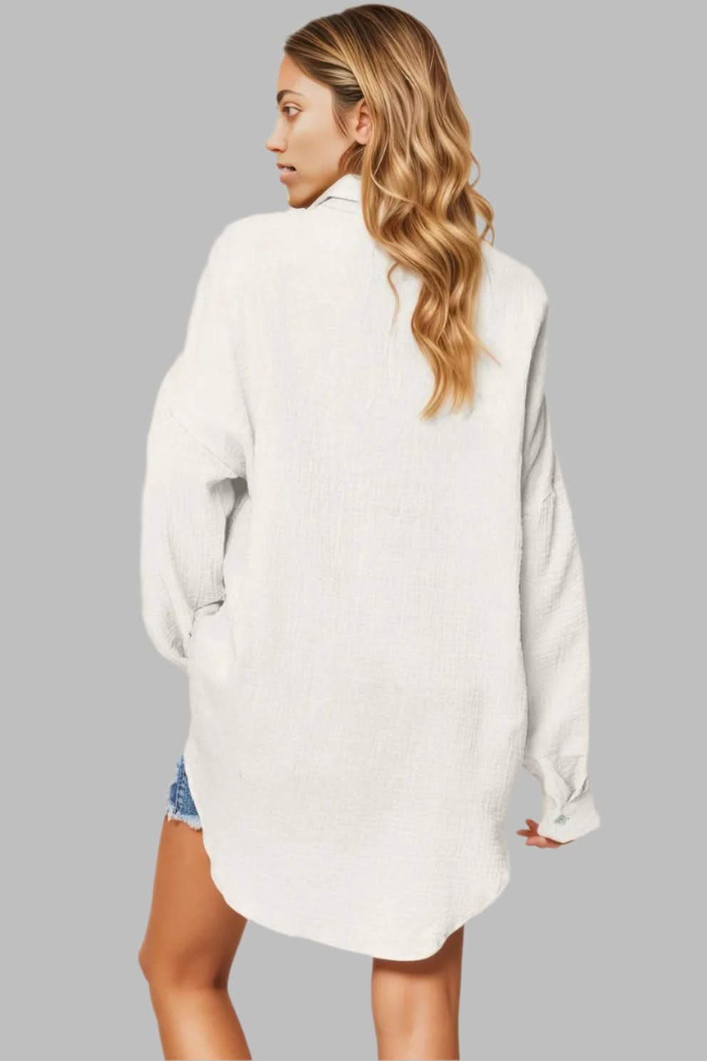 Double Take Full Size Pocketed Texture Button Up Shirt