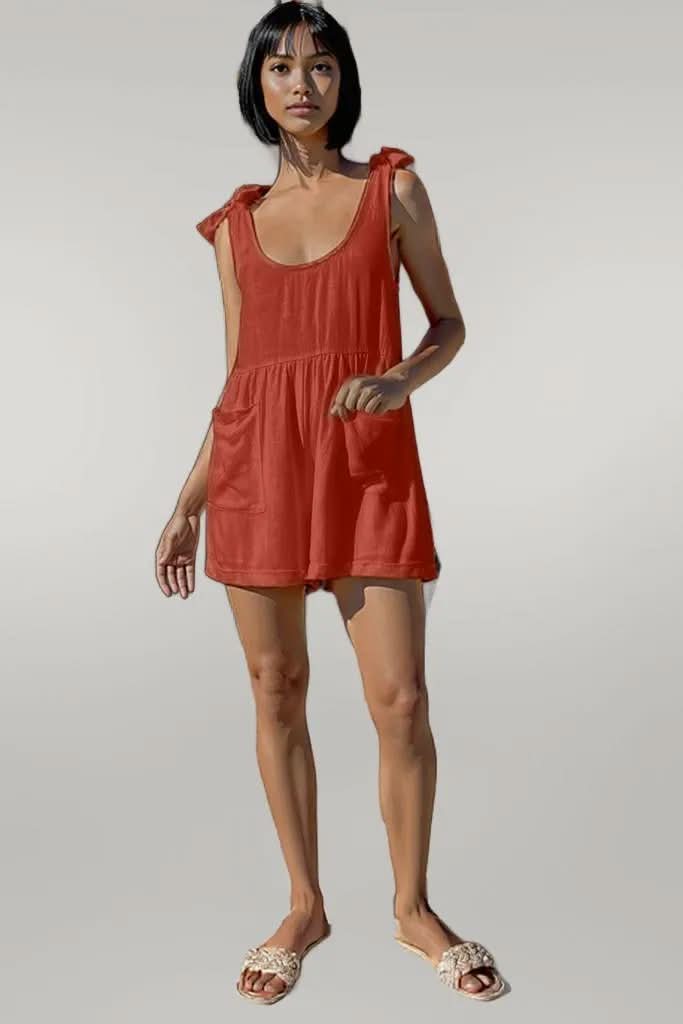 Full Size Scoop Neck Tie Shoulder Romper