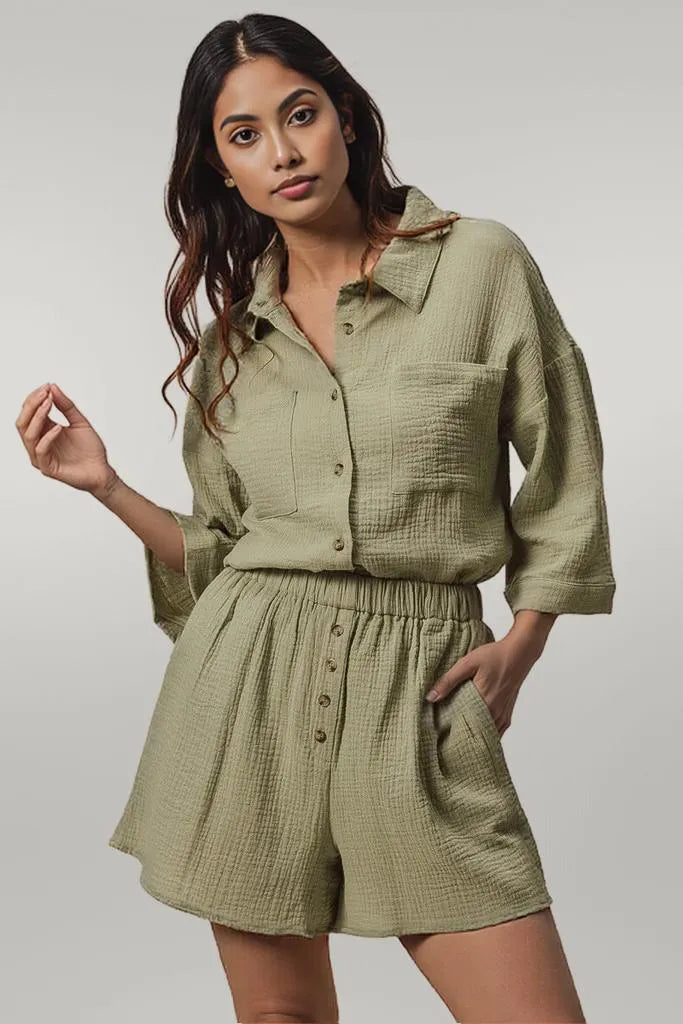 BiBi Crinkle Gauze Shirt and Short Set