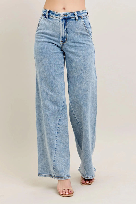 Judy Blue Full Size High Waist Wide Leg Jeans with Skewed Inseam LT