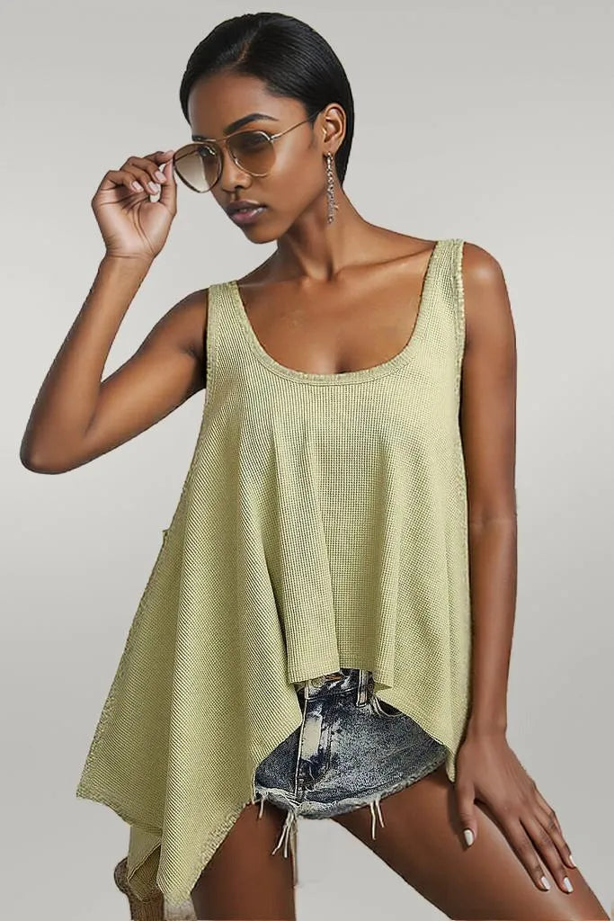 BiBi High and Low Flare Knit Tank Top