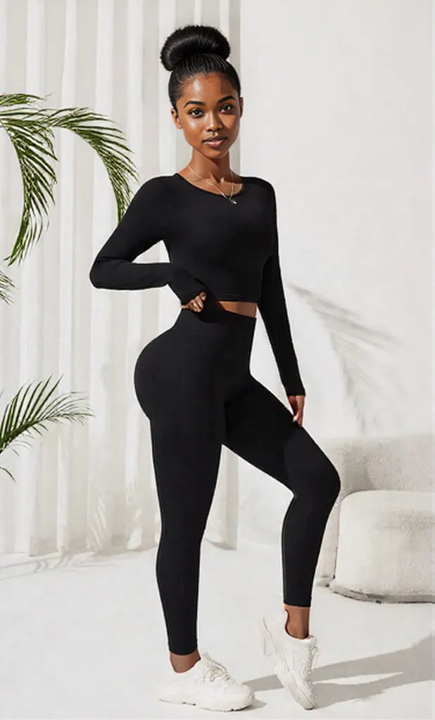 Lace-Up Back Round Neck Top and Leggings Active Set
